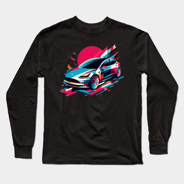 Tesla Model 3 Long Sleeve T-Shirt by Vehicles-Art